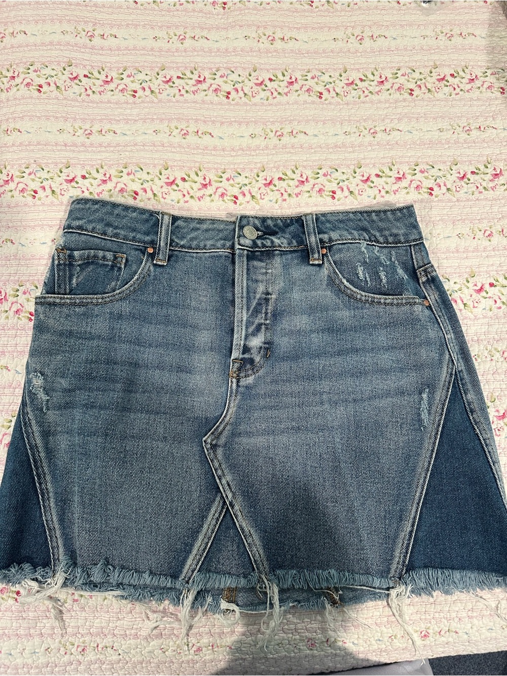 PacSun Two-Tone Distressed Denim Mini Skirt - Medium Blue